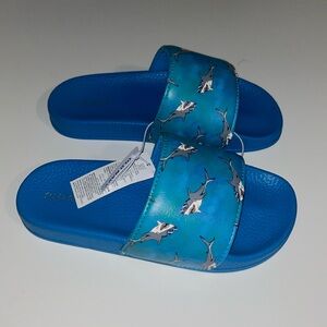 Old Navy Boy’s Blue Shark Summer Slip On Sandals Size 12/13 NWT